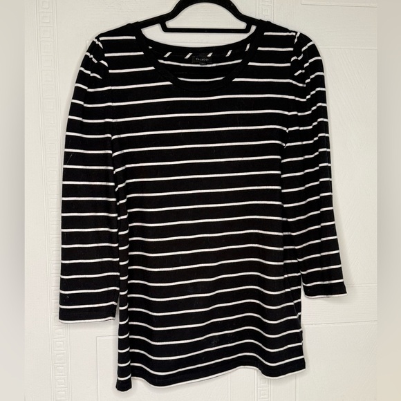 Talbots 100% Pima Cotton Black White Striped Long Puff Sleeve Crew Neck Top M - Picture 1 of 10